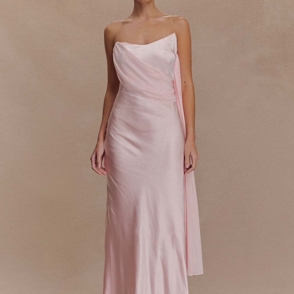Satin And Chiffon Maxi Dress - Pale Pink